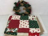 Artificial Wreath with Burlap & Berries and Holiday Pieced Throw