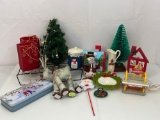 2 Artificial Mini Trees, Gift Bags, Tin, Santa Pick, Reindeer, Lidded Jar, Snowman, Pitcher