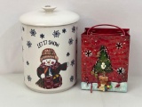 Let it Snow Lidded Canister and Metal Bag Candle Lantern