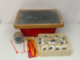 Madeline Miniature Tea Set, Paintbrushes, Chalk Board Lidded Box,