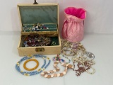 Jewelry Box and Drawstring Bag with Costume Jewelry