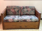 This End Up Pine Love Seat with Floral Cushions