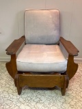 Wood Framed Morris Chair with Cushioned Back & Seat