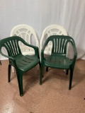 2 Pairs of Plastic Patio Chairs- Green & White