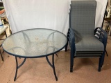 Glass & Powder-Coated Patio Table with 4 Matching Chairs