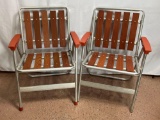 Pair of Vintage Folding Wood Slat Patio Chairs