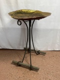 Decorative Stand with Brass Leaf Bowl and Wrought Iron Base