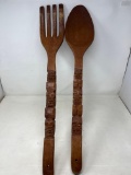 Large Carved Fork and Spoon- Wall Display
