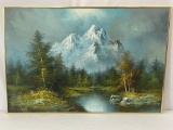 Framed OIl on Canvas Painting of Mountainous Landscape by Morton