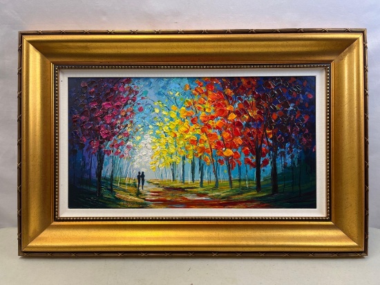 Vivid Serigraph on Wood "What a Nice Day", by Slava Ilyayev, in Gold Frame