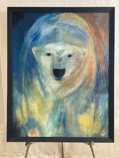 Framed Pastel Drawing of Polar Bear