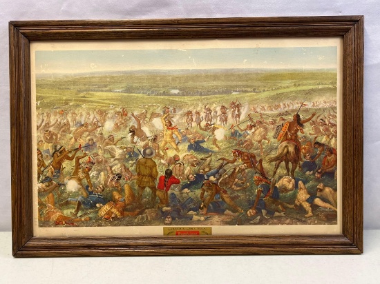 Framed Lithograph "Custer's Last Fight" Copyright by Anheuser-Busch, Inc. "Budweiser"