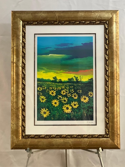 Framed Giclee on Paper "Sunflowers at Dusk" by David Najar