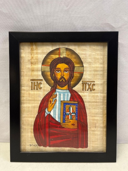 Coptic Egyptian Icon on Papyrus with Signature