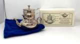 Raj Teapot- Stacked Silver Plate Tea Service with Blue Storage Bag and Box