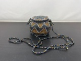 Tibetan Wire & Iridescent Bead Basket with Lid and Long Handle or Necklace