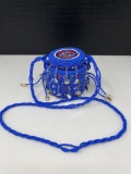 Tibetan Wire & Blue/Colorful Bead Basket with Shell Decoration and Lid with Long Handle or Necklace