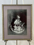 Framed Photographic Print of Metal Figure- Seated Man Reading