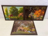 3 Framed Prints by Paul Detlefsen- Barn by Pond, Apple Picking and Couple by Bridge