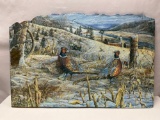 Painting on Slat- Winter Landscape with Pheasants in Field