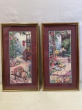 Pair of Complementary Colored Prints of Patio Scenes