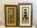 2 Framed Still Life Prints- One Floral, Other is Topiary