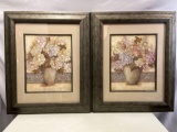 Pair of Heavy Matched Prints of Hydrangea Arrangements