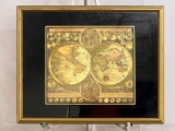 Vintage Latin Planisphaerium Terrestre Gold Foil World Map