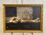 Gilt Framed Oil on Canvas Painting of Civil War Soldier Lying Beneath Confederate Flag