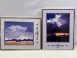 2 Southwestern Landscape Prints- One with Bison on Plain, Other with Shaman