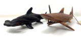 2 Wood Carved Sharks