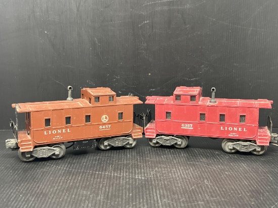 2 Lionel Cabooses- No. 6457 Brown (with Box) and No. 6357 Red
