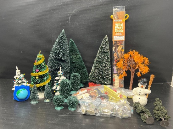 Various Trees for Train Layouts- Evergreens- Some Decorated as Christmas Trees, Fall Tree and Santa