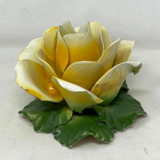 Italian Bassano Porcelain Yellow Rose with Leaves
