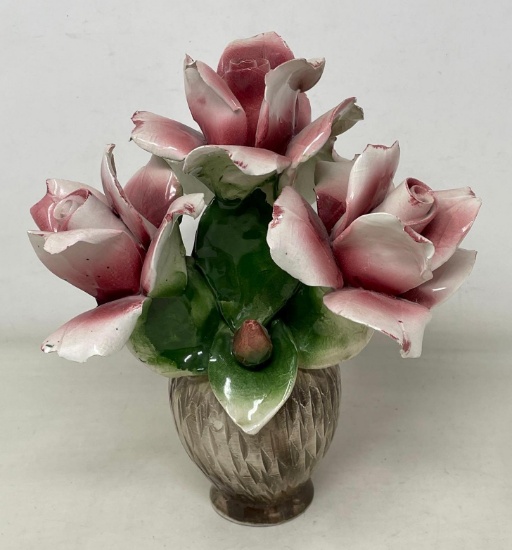 Italian Capodimonte Porcelain Floral Arrangement in Vase