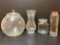 Clear Glass Grouping- Vase, 2 Lidded Jars and Bottle with Cork Stopper