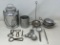 Metal Kitchen Grouping- Milk Can, Measuring Cups & Spoons, Bottle Openers, More