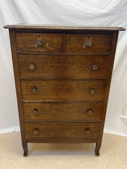 Antique Oak 2-Over 4 Drawer Dresser