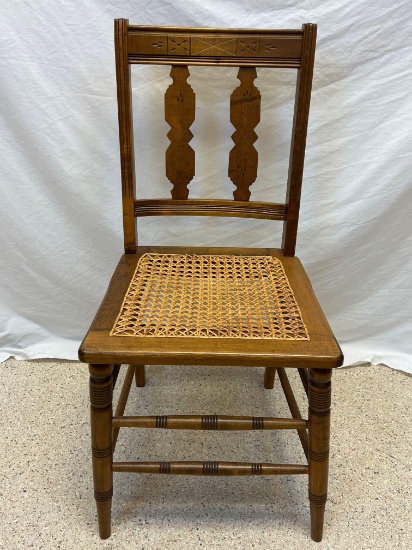 Double Slat Back Wooden Side Chair with Cane Seat