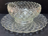 Anchor Hocking Waterford Waffle Pattern Punch Bowl with Underplate and Ladle