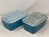 2 Blue Pyrex Refrigerator Dishes with Glass Lids