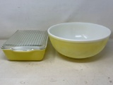 Vintage Yellow Pyrex Rectangular Dish with Glass Lid and Yellow Pyrex Mixing Bowl