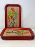9 Rooster Weathervane Decorated Trays, Vintage, Rustic, Mid Century