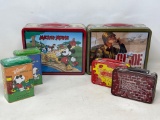 Mickey Mouse and G.I.Joe Metal Lunch Boxes, 2 Smaller Tin Boxes and 2 Snoopy Tins
