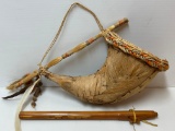 Native American Cornucopia Wall Hanging and Wooden Flute