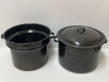 Black Enamelware Steam Pot with Lid and Colander Insert