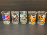 Welch's & Other Jelly Jar Glasses- Dinosaurs, Bennington Flag & Zebra