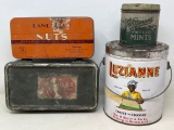 4 Metal Product Tins- Lancaster Nuts, Whitman's Mints, Luzianne Coffee, First Aid