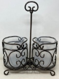 Wrought Iron Holder with 2 Opaque Glass Jars