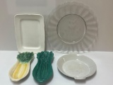 Round Glass Platter, White Tray, 2 Relish Dishes and Round Pie Plate